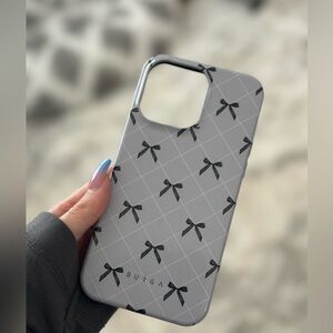 Cute off Grey bow BURGA iPhone 14 Pro Max phone case with dust bag included